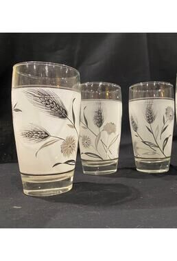 Set of 3 Vintage Libbey Wild Flower, highball glasses